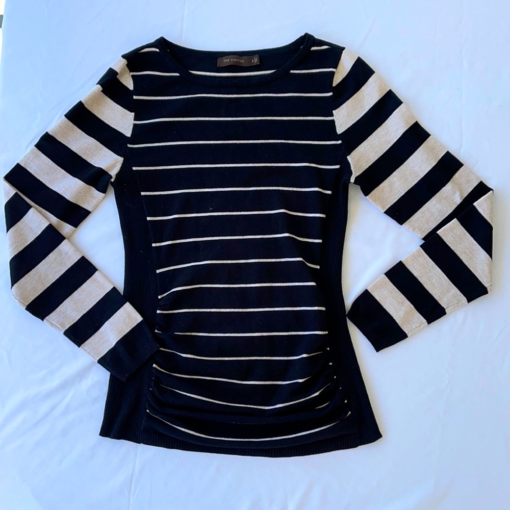 The Limited Striped Sweater Ruched Sides Size S